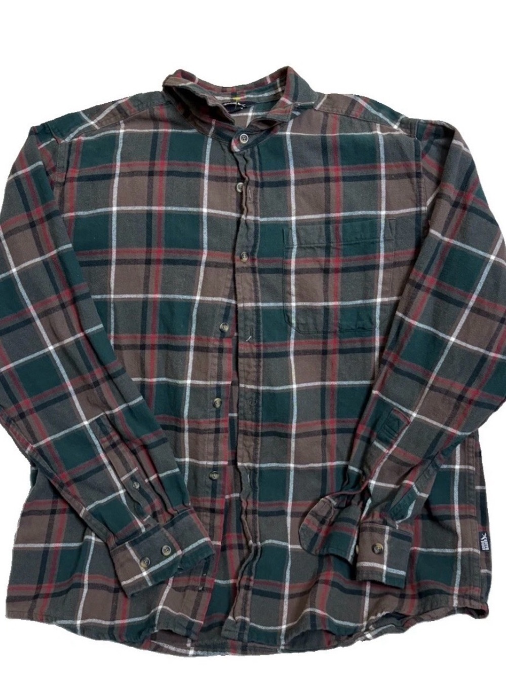 Eddie Bauer Men’s XLarge Plaid Flannel Button Front Shirt Green Brown